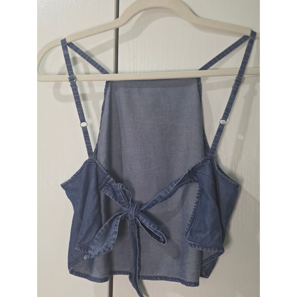 Express Denim Camisole Tank Top Womens S Blue Tie Back Halter Neck fetival Y2K - Picture 3 of 6
